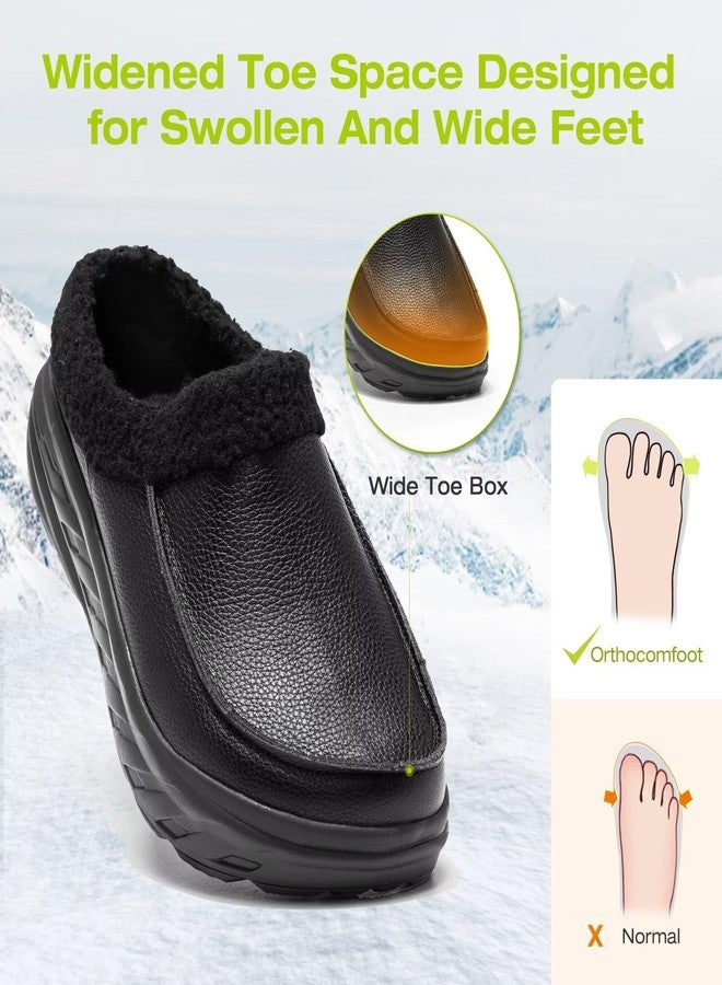 OrthoComfoot Men's Orthopedic Diabetic Extra Wide Toe Box Winter Slippers: Lightweight Leather Hammer Toes Bunions Recovery Dress Shoes, Soft Warm Arch Support Outdoor Wedding Meeting Walking Shoes Black Size 9 - Image 2